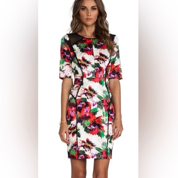 Milly New York Floral Sheath Dress with Mesh Inset & Piping - Picture 16 of 16